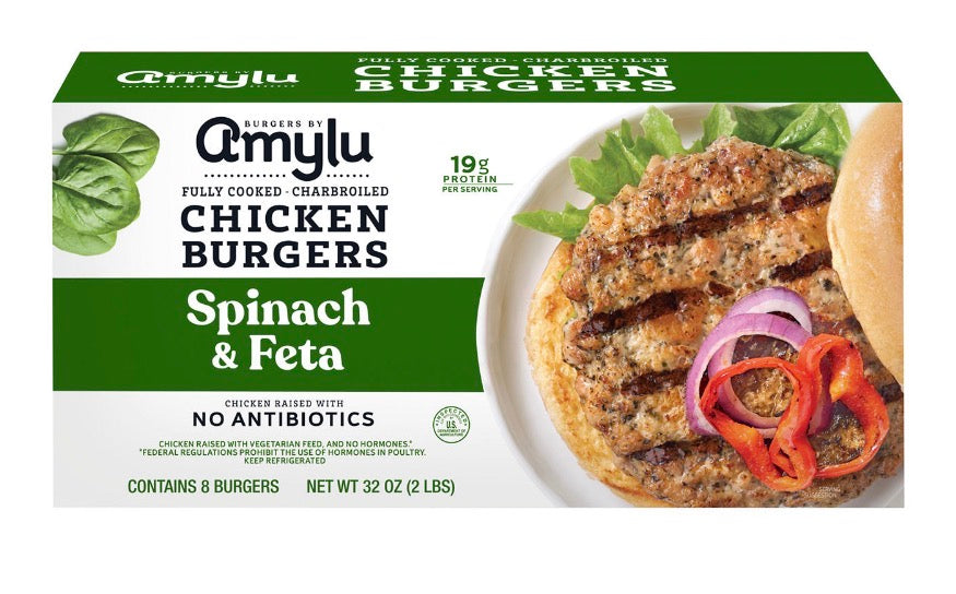 Amylu Chicken Burgers Spinach and Feta 32 oz