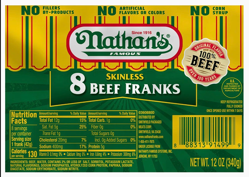 Nathan's Skinless Beef Franks 8-Count - 12 oz